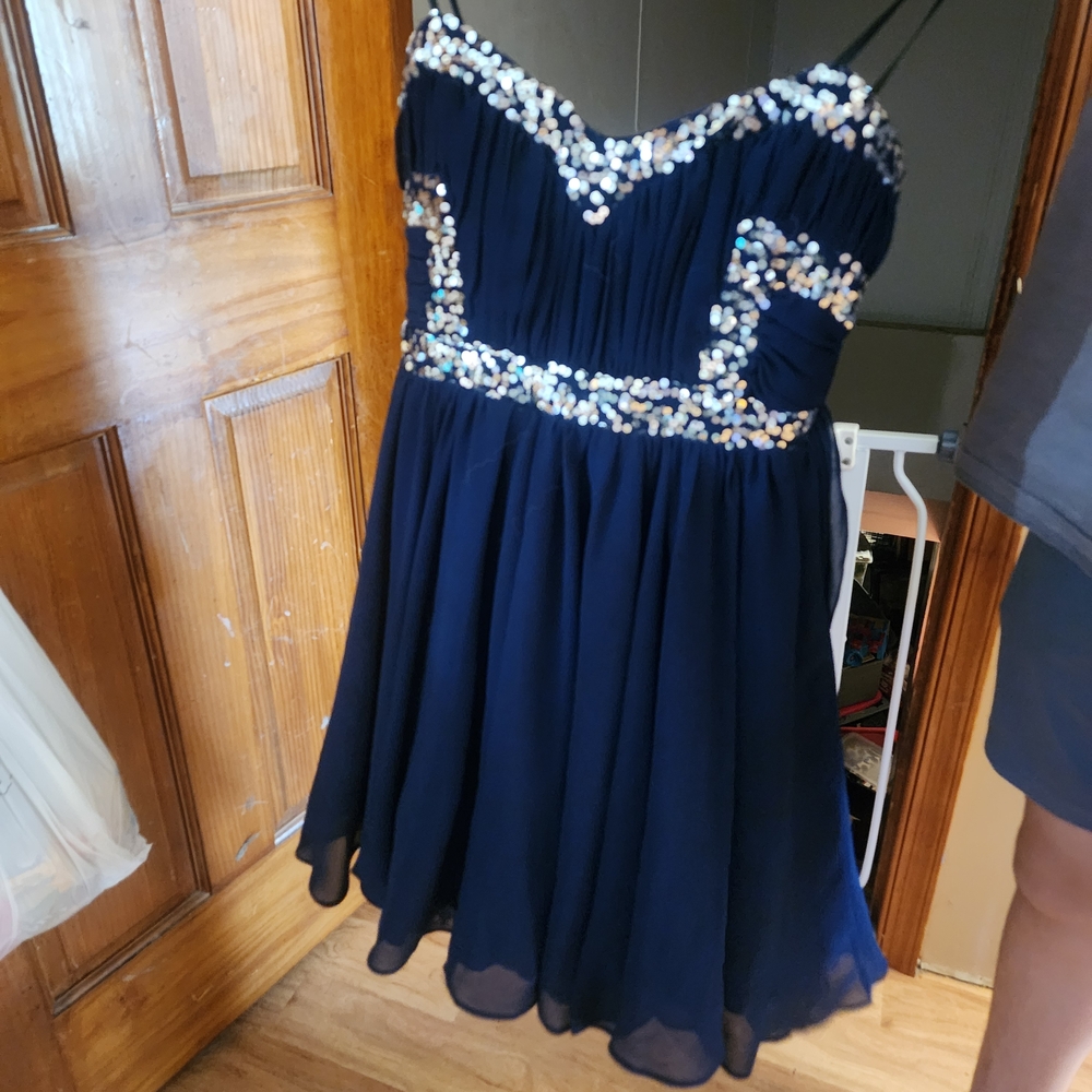 City Studio Navy Blue Junior Formal Dress with Sequins